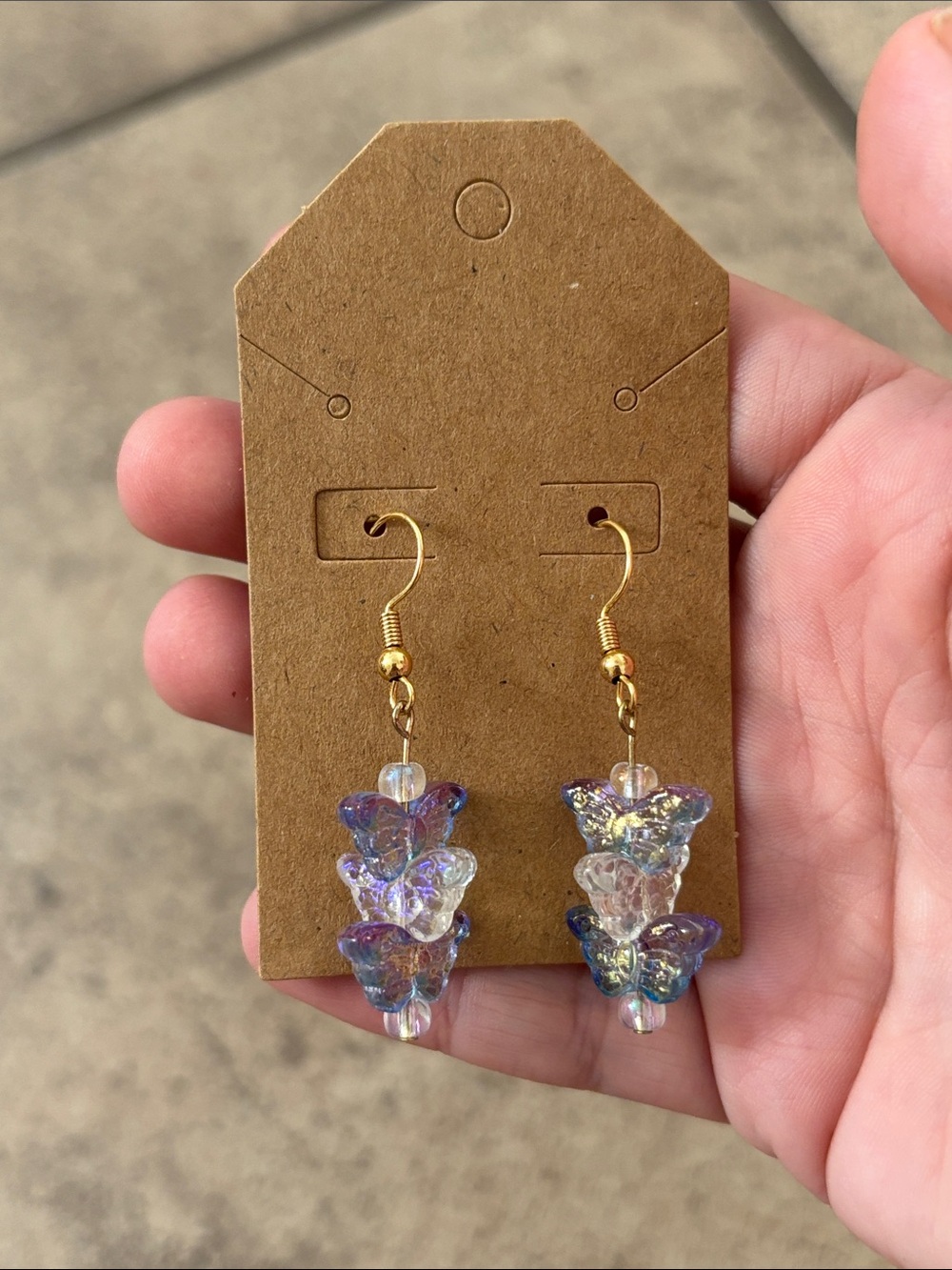 Purple Dangle Butterfly Earrings - Picture 2 of 3